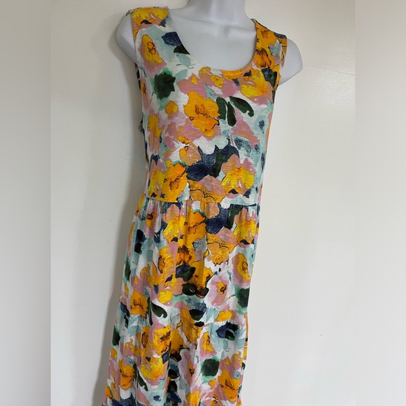 Denim & Co. Beach - Linen Blend Knit Midi Dress with Pockets - Gold Floral - Picture 5 of 7